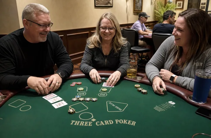 Adult Teen Patti learning table with readable physical cards, felt texture and restrained practice chips